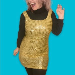 Vintage shiny gold sequin form fitting mini dress size 6